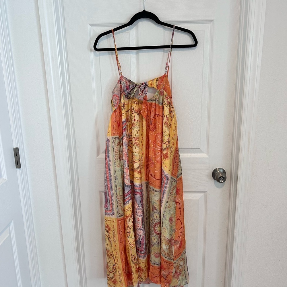 Boho Festive Maxi Dress in Orange & Yellow Sundress Size S - Picture 2 of 8